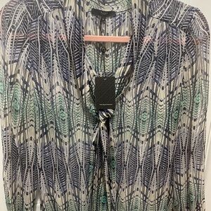 Tart 100% silk Black and Green Patterned Blouse